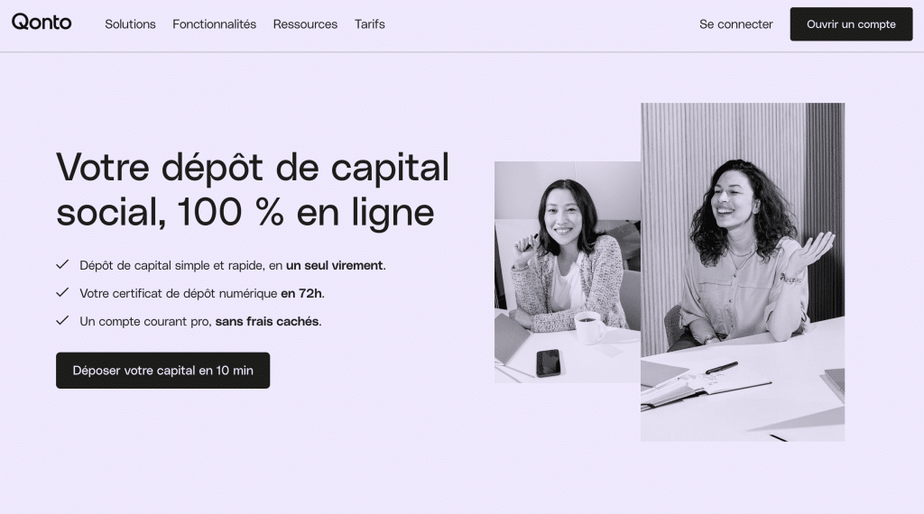 Qonto dépôt de capital en ligne