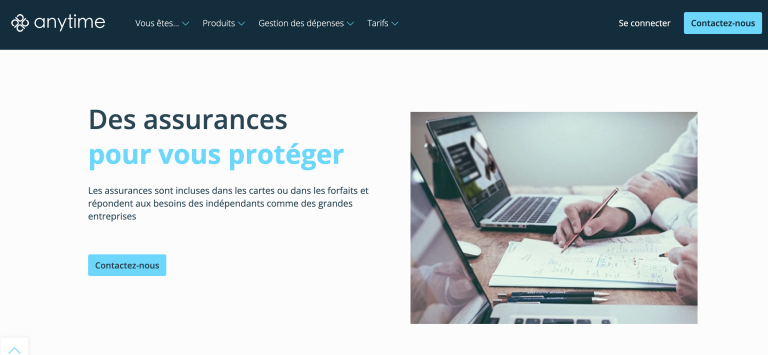 Anytime compte pro en ligne avec assurance